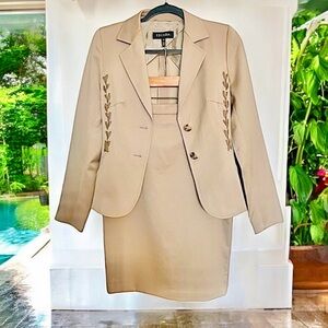 Escada Tan Corset Style Lace-Up Skirt Jacket Suit 34 4